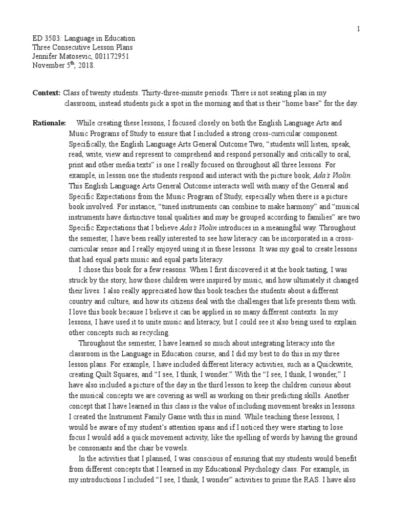Three Lesson Plans PDF Reading Comprehension Musical Instruments