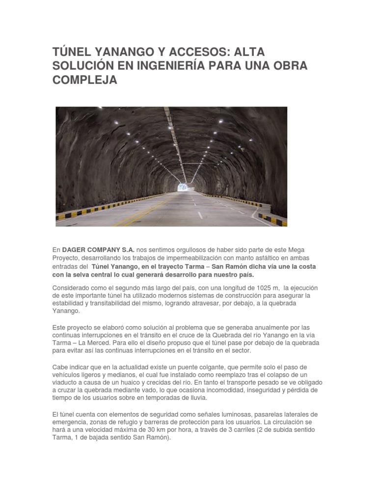 Túnel Yanango y Accesos | PDF | Túnel | La carretera