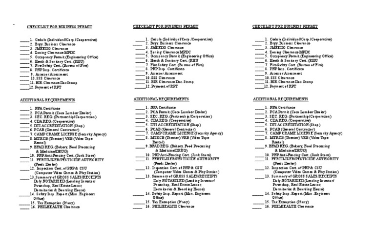 Business Permit Requirements Checklist | PDF | Government | Taxes