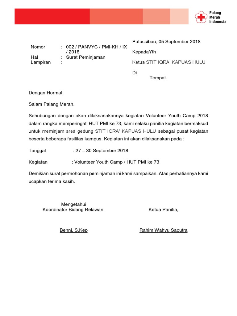 Contoh Surat Peminjaman