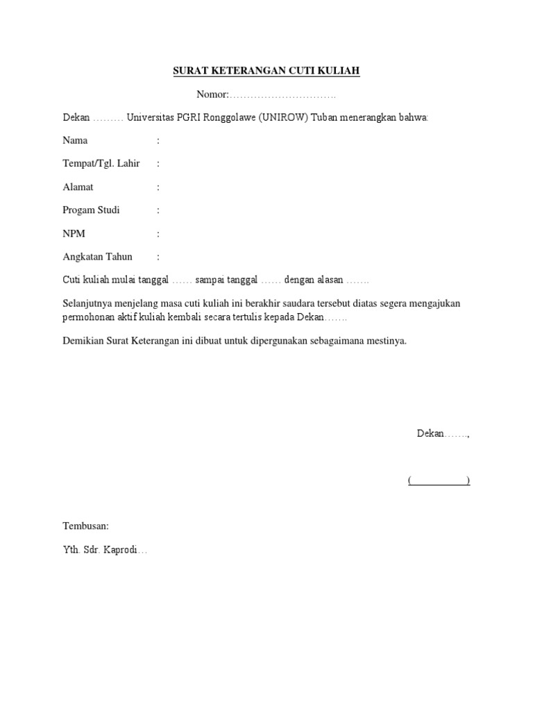 Surat Keterangan Cuti Kuliah