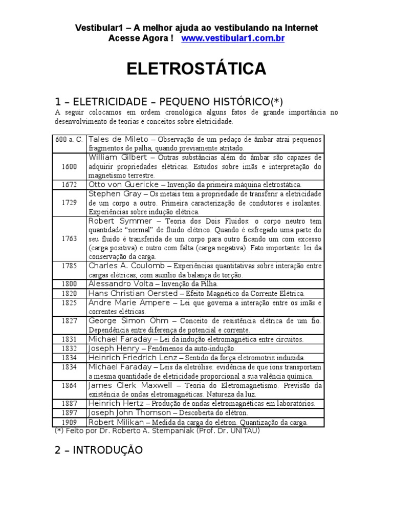 Eletrostatica | PDF | Carga elétrica | Campo elétrico