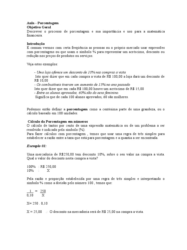 Aula Porcentagem | PDF | Percentagem | Multiplicação