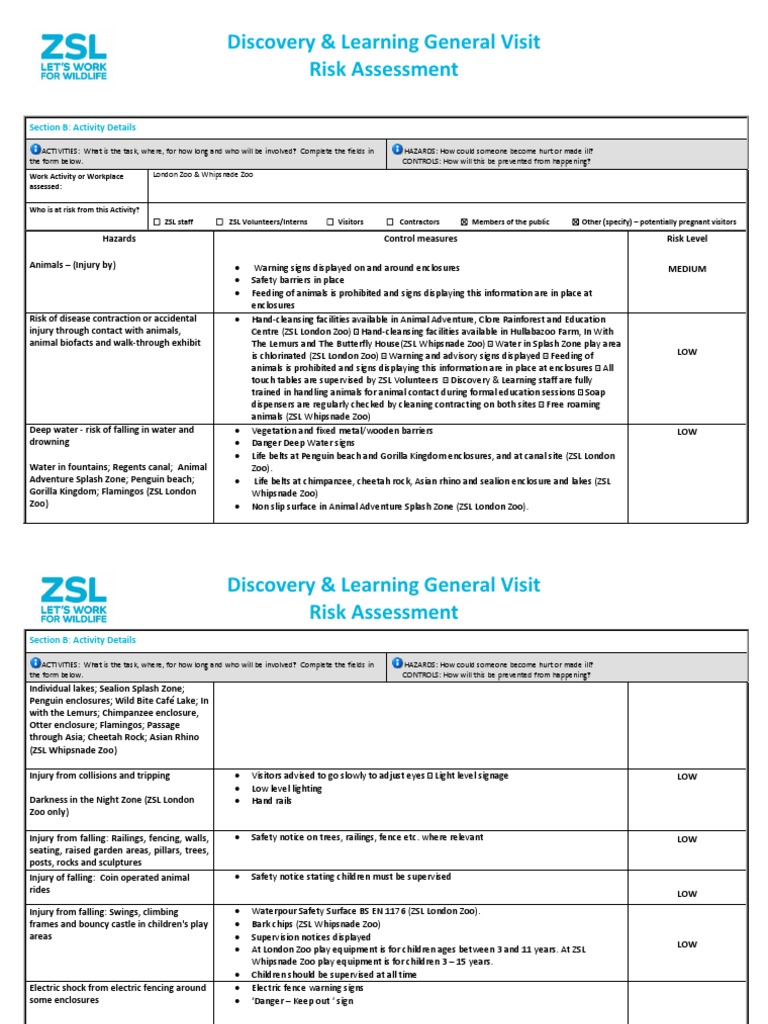 Discovery & Learning General Visit Risk Assessment: Section B: Activity ...