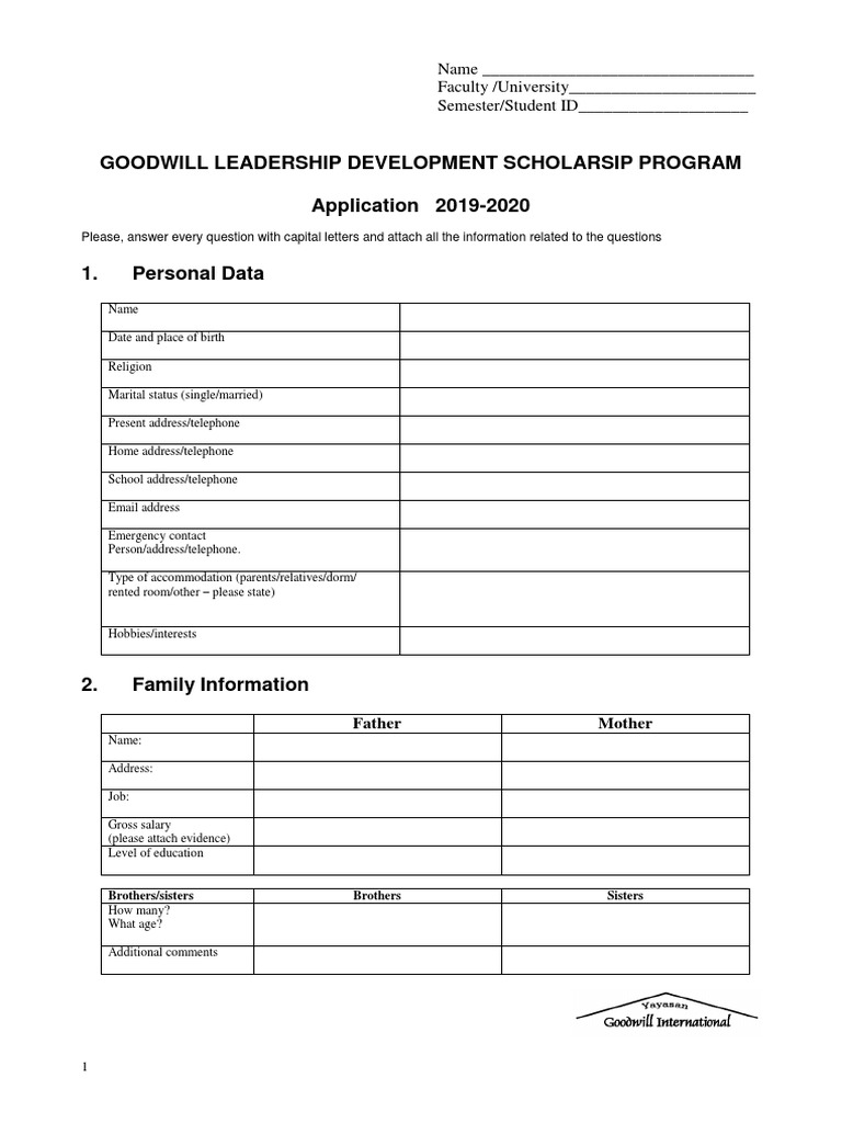 Goodwill Leadership Development Scholarsip Program Application 2019 ...
