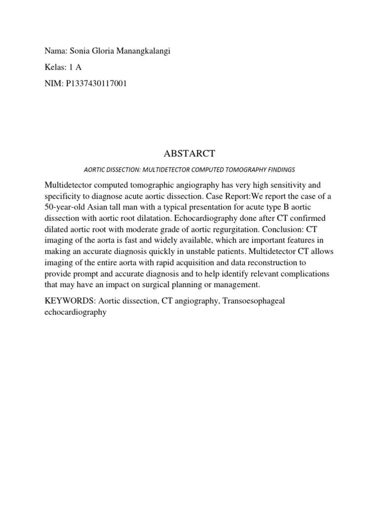 Abstarct: Aortic Dissection: Multidetector Computed Tomography Findings ...