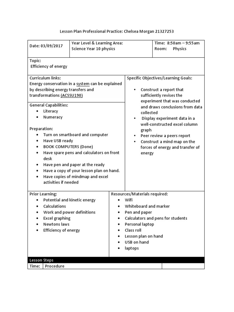 Lesson Plan 17 - Year 10s Physics | PDF | Lesson Plan | Education Theory