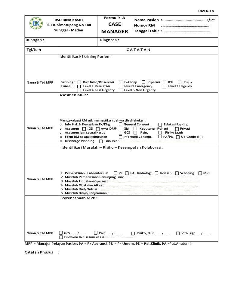 Formulir MPP untuk Manajer Kasus Pasien | PDF