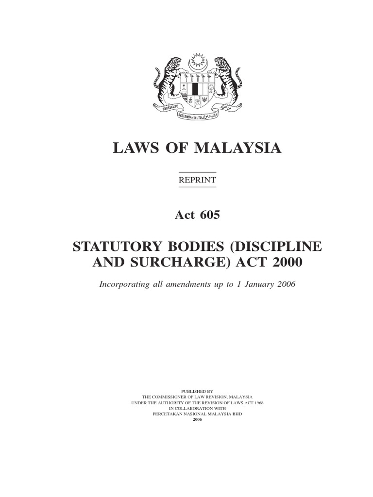 Laws of Malaysia Statutory Bodies (Discipline and Surcharge) Act 2000