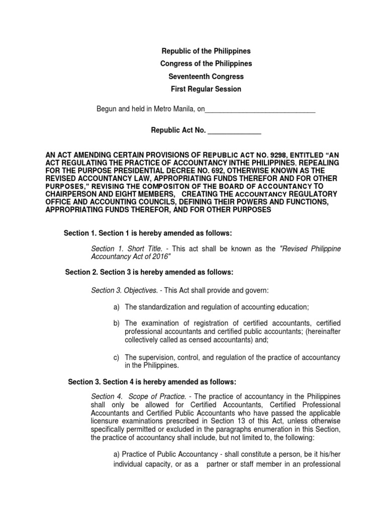 Proposed Revisions On The Checklist of Requirements For BOA