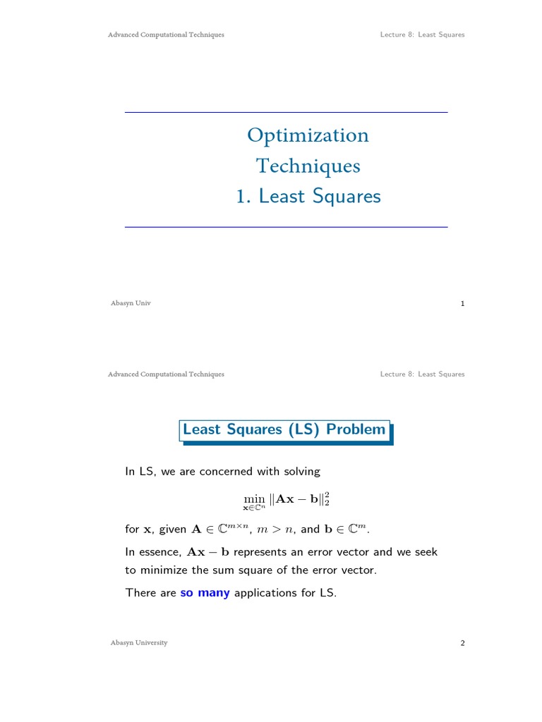 Optimization Techniques 1. Least Squares | PDF | Least Squares ...