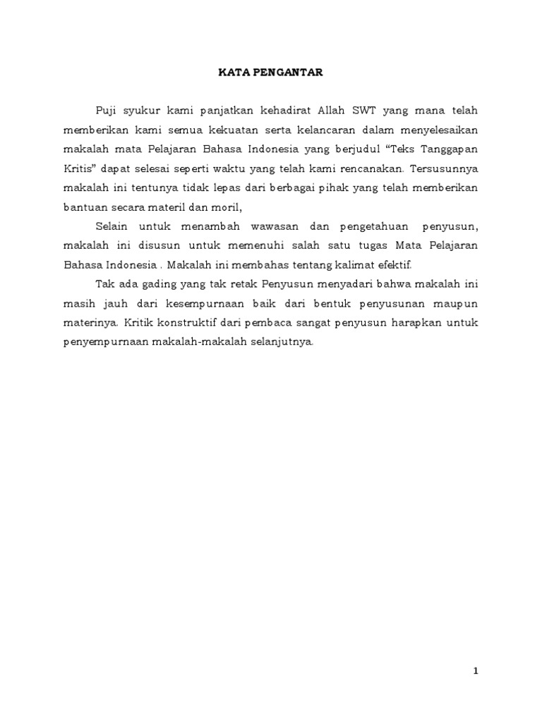 Teks Tanggapan Kritis Docx
