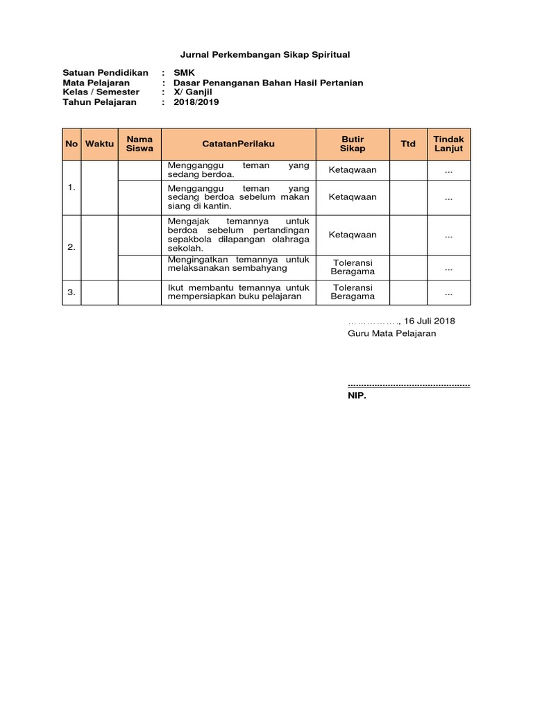 Jurnal Perkembangan Sikap Spiritual