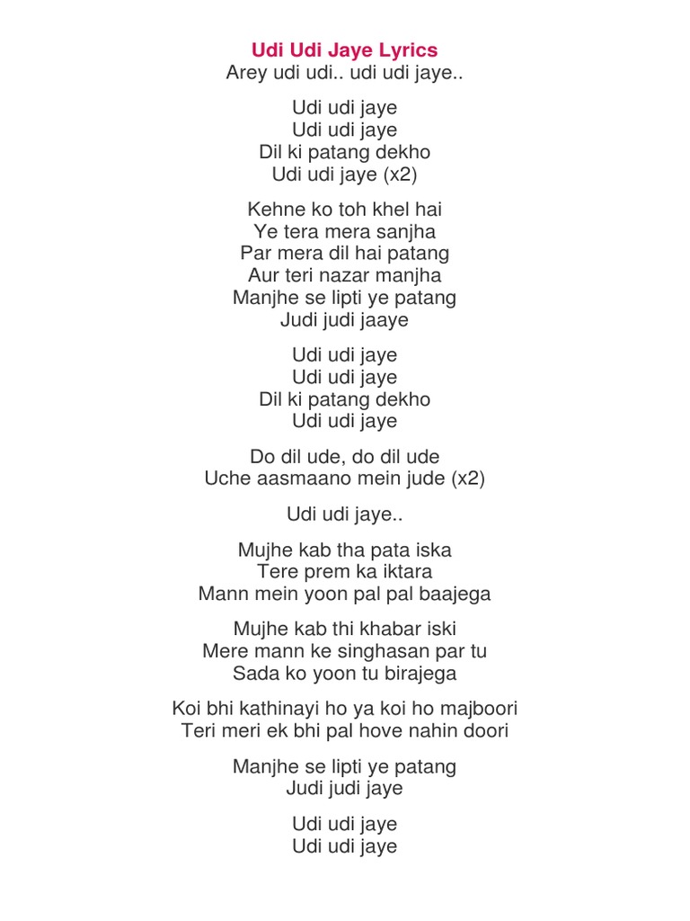 Udi Udi Jaye Lyrics PDF