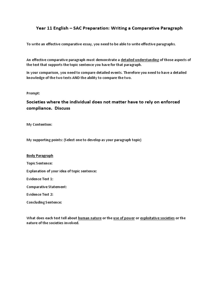 Comparative Paragraph Writing Guide | PDF | Finance & Money Management