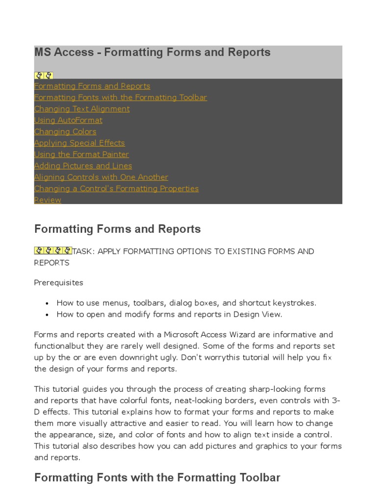 Formatting Forms and Reports in Access | PDF