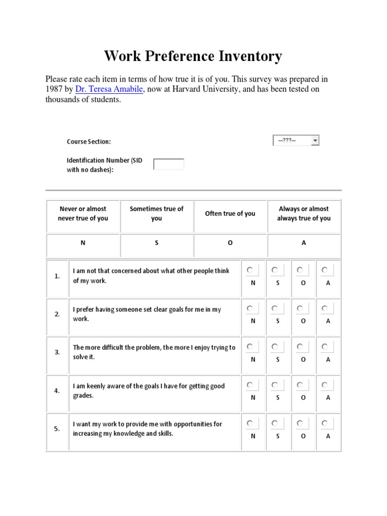 Work Preference Inventory PDF Change Emergence