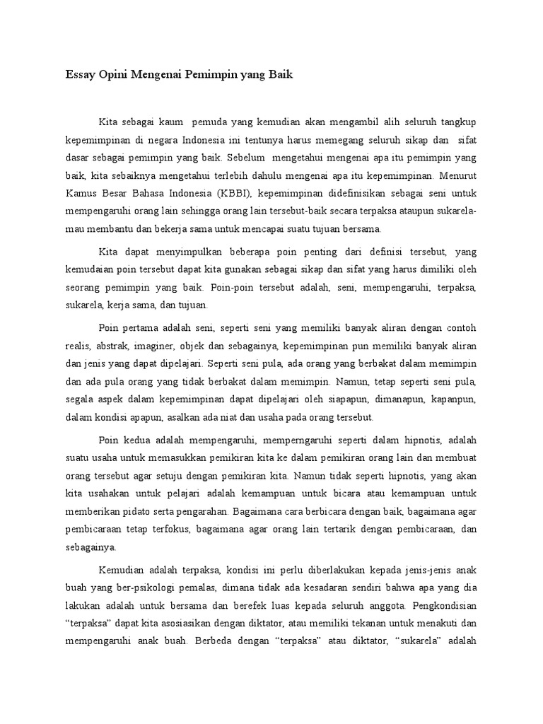 Essay Oi Mengenai Pemim Yang Baik