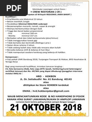 11iklan Lowongan Kerja Crew Restoran