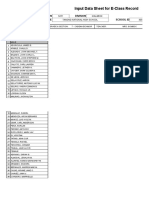 Input Data Sheet For E-Class Record: Region Division School Name School Id