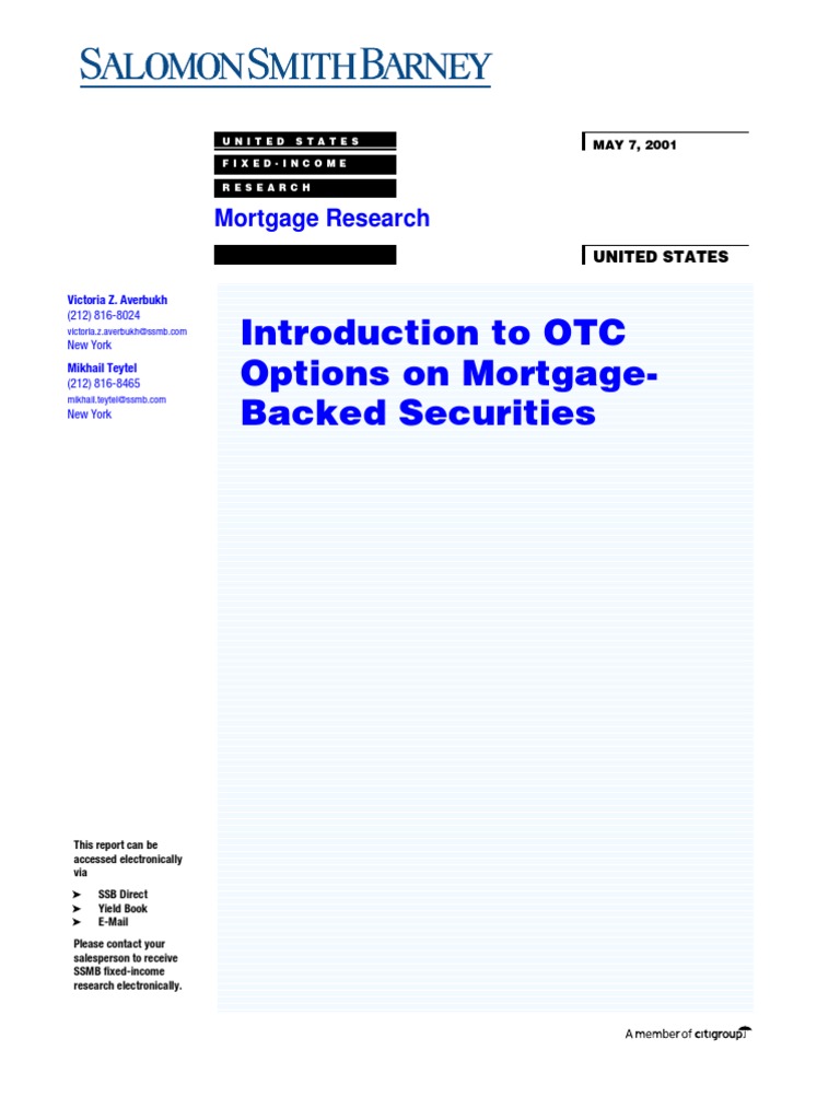 Introduction to OTC Options on Mortgage Backed Securities Mortgage