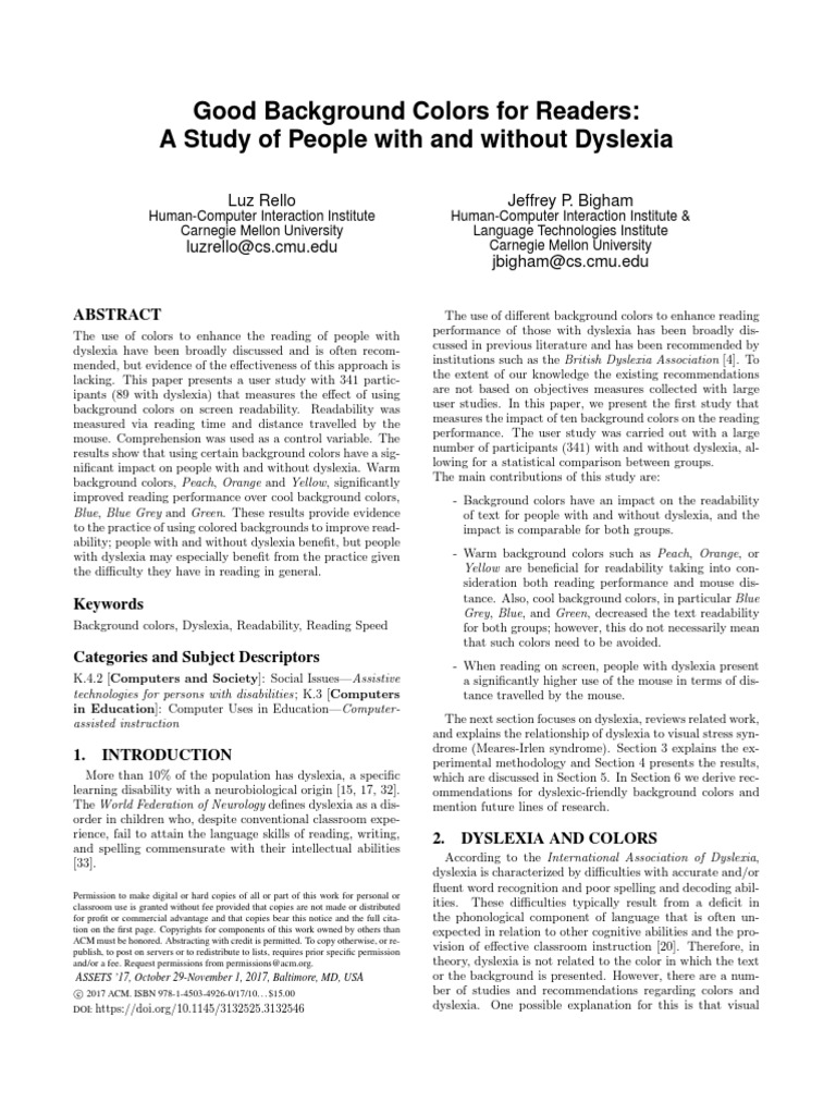 Good Background Colors For Readers A Study of People With and Without