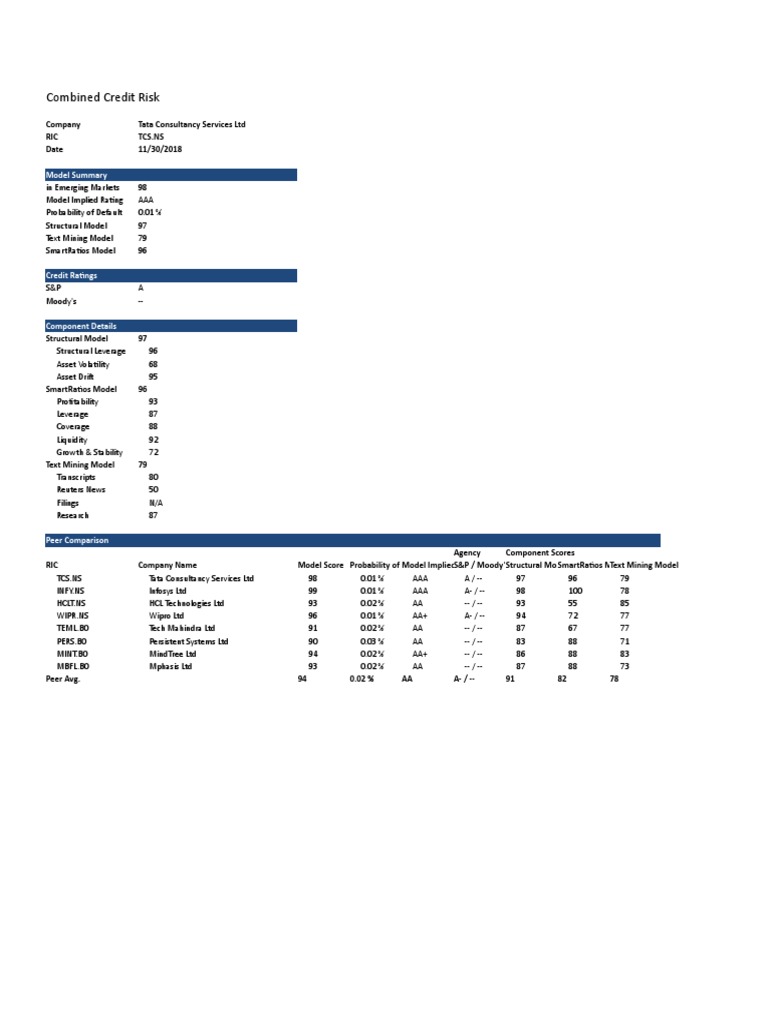 TCS Credit Risk Analysis Summary | PDF