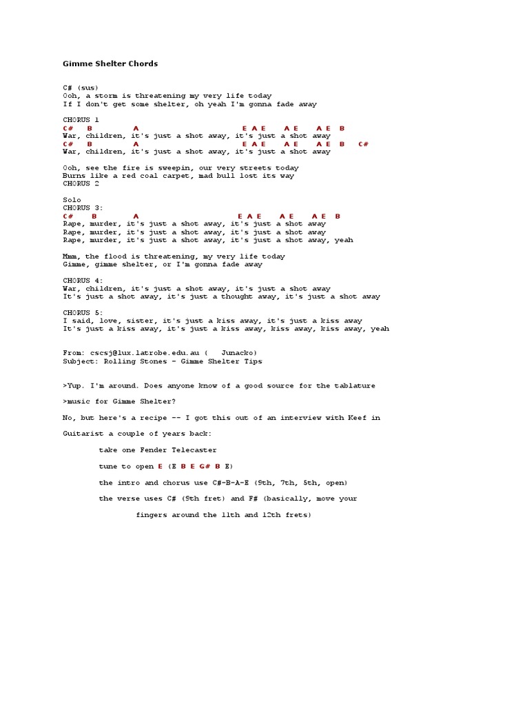 Gimme Shelter Chords PDF String Instruments Musical Instruments