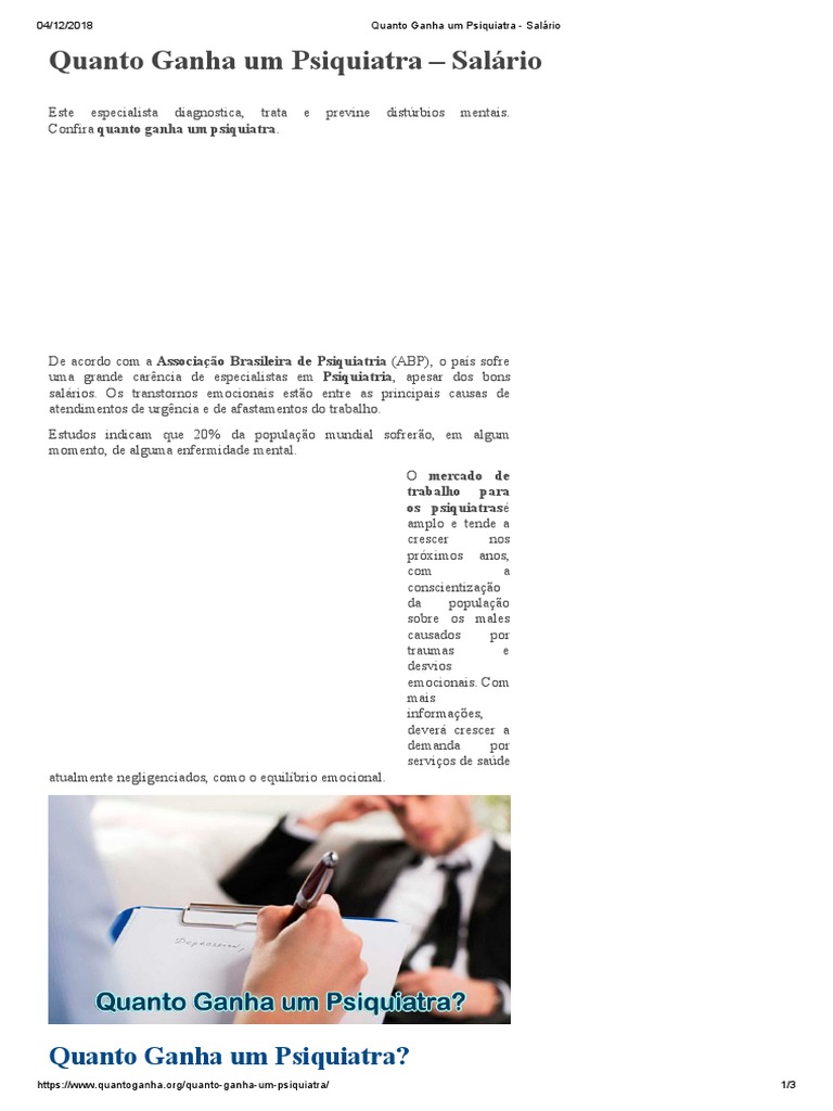 Quanto Ganha Um Psiquiatra - Salário | PDF | Salário | Psiquiatria