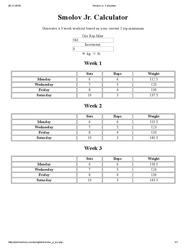 Smolov Jr Calculator Sq