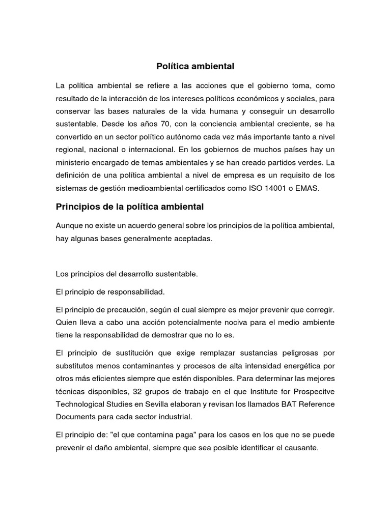 Política Ambiental y Desarrollo Sustentable | PDF | Política de medio ...