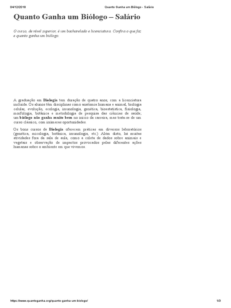 Quanto Ganha Um Biólogo - Salário | Download grátis PDF | Diploma de ...