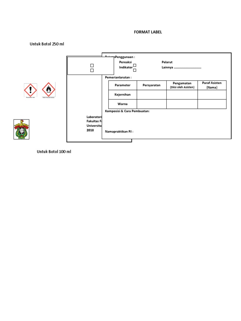 Format Label Bahan Kimia Laboratorium | PDF