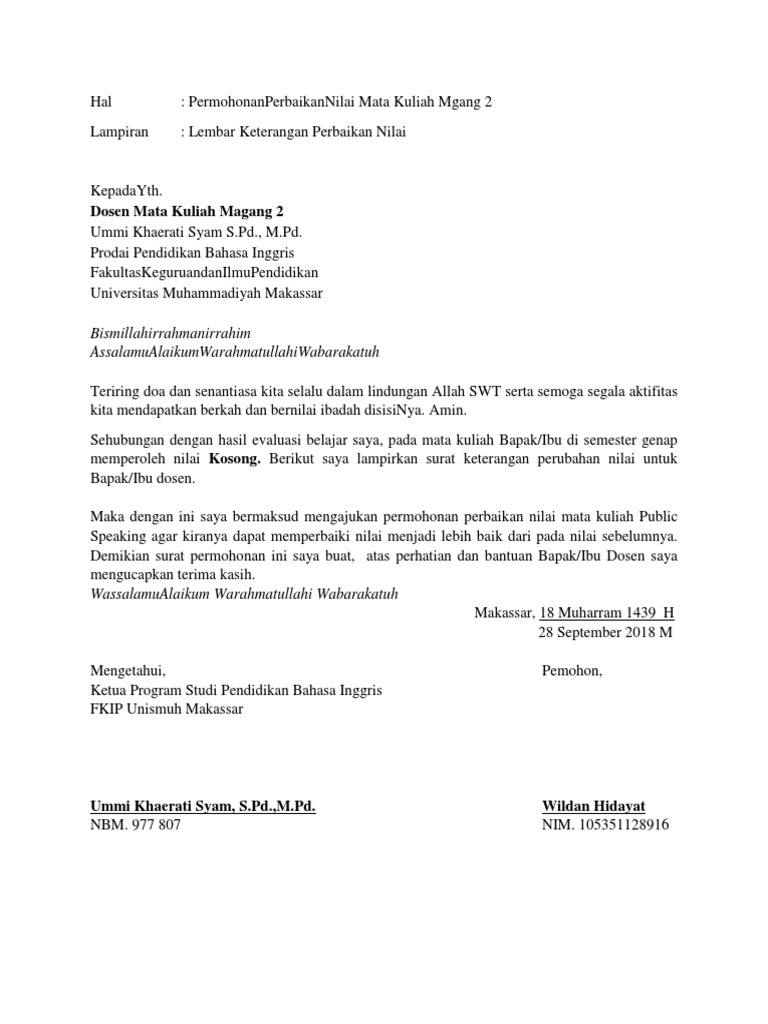 Format Surat Permohonan Perbaikan Nilai2