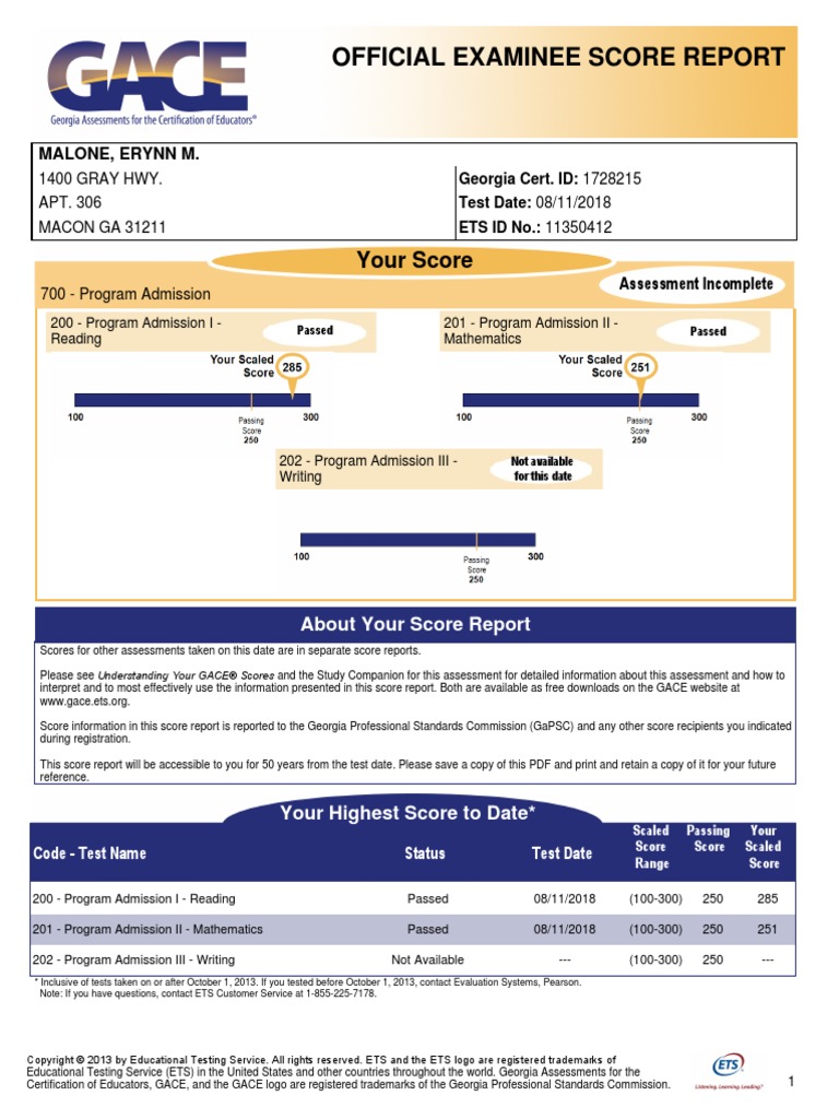GACE Program Admission Test Scores | PDF | Evaluation Methods | Evaluation