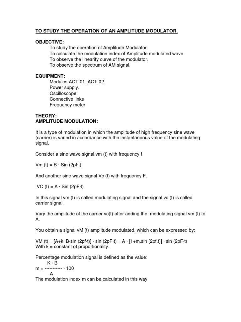 Amplitude Modulator Operation Study | PDF | Modulation | Amplitude