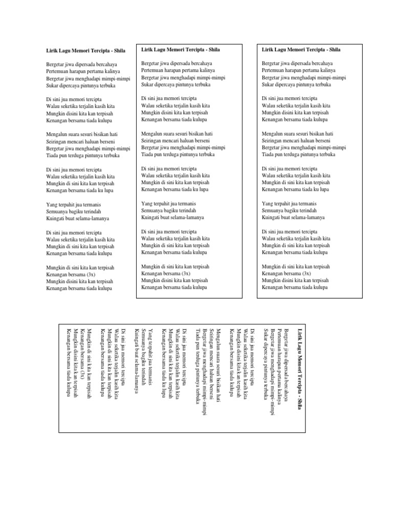 Lirik Lagu Memori Tercipta | PDF