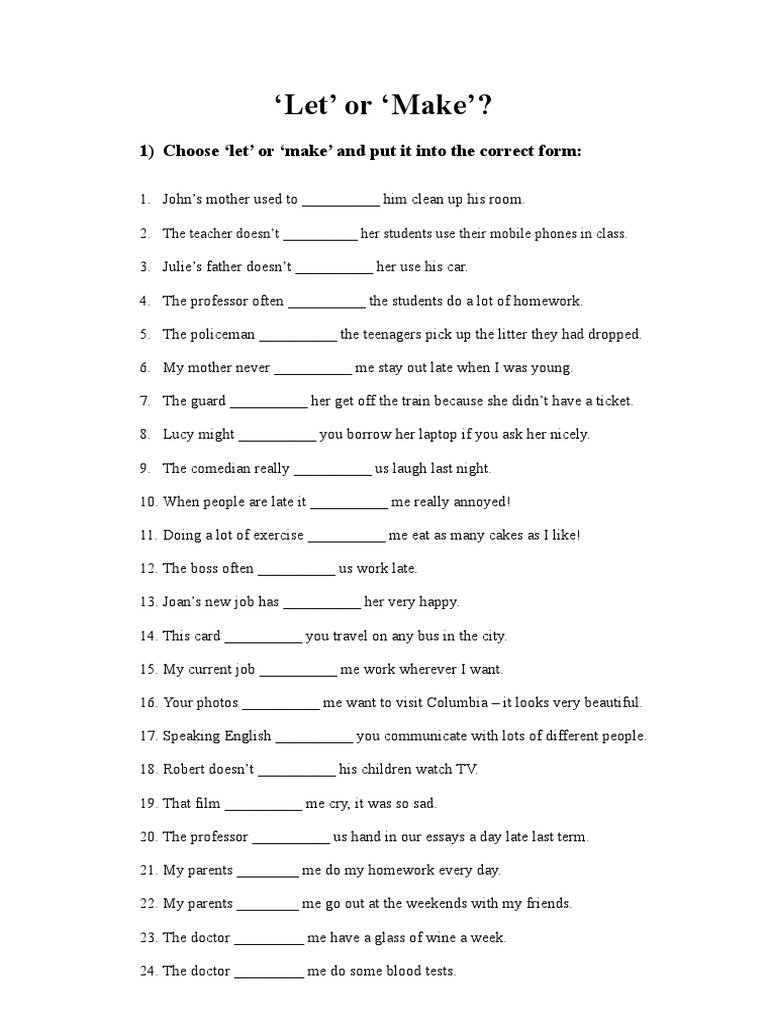 1) Choose Let' or Make' and Put It Into The Correct Form | PDF