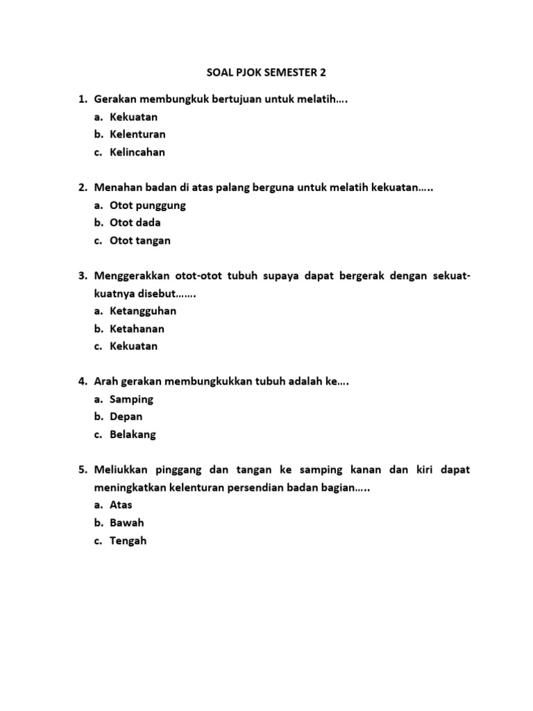 Latiahan Soal Pjok Semester 2 Pdf