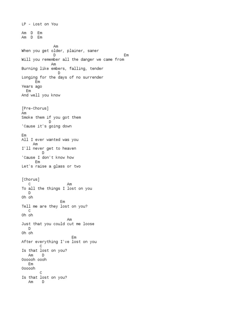Lp Lost On You Chords Song Structure Songs