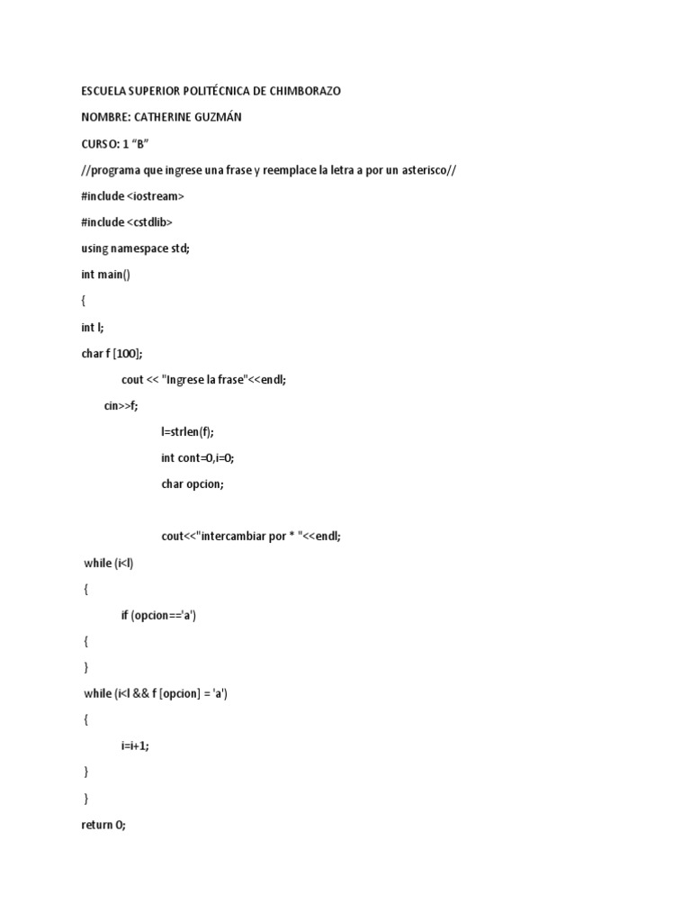 Reemplazo de 'a' por '*' en C++ | PDF | Informática