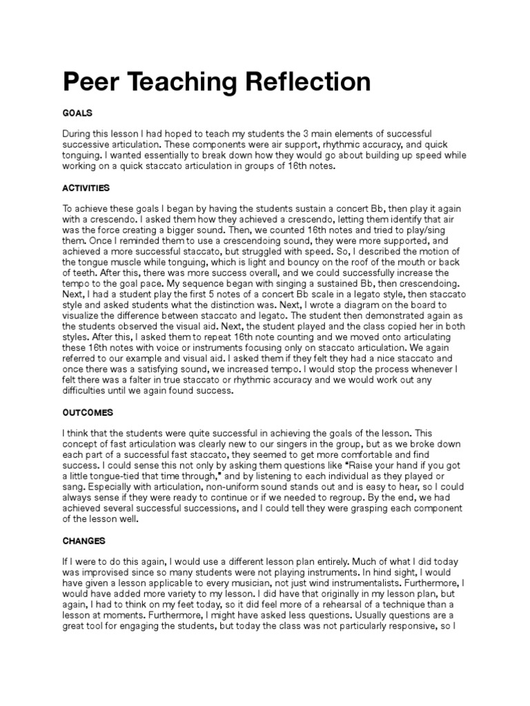 Peer Teaching Reflection on Articulation Techniques | PDF | Singing ...