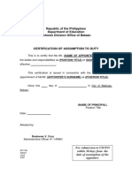 Education Certification of Assumption to Duty Form