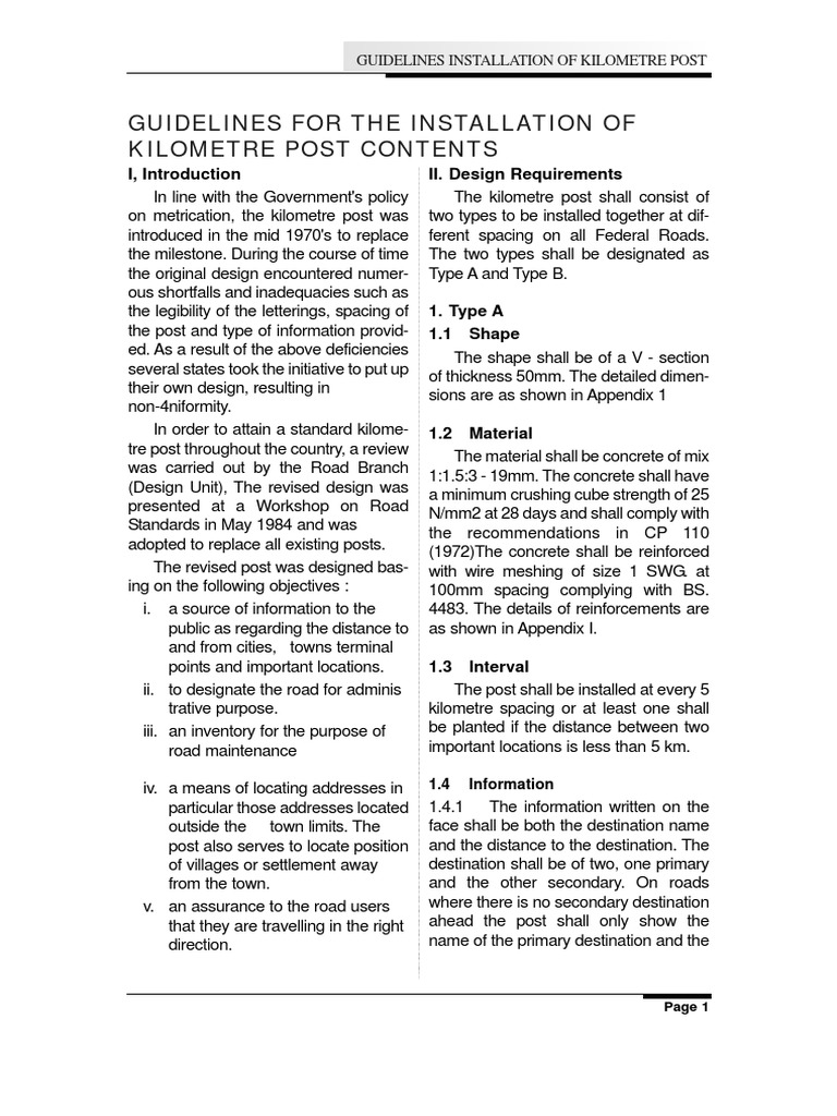 Guidelines for Kilometer Post Installation | PDF | Blue | Road