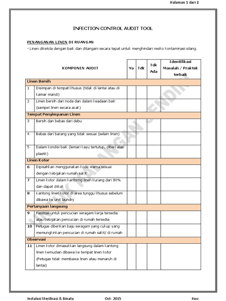 Ceklist Linen Di Ruangan | PDF
