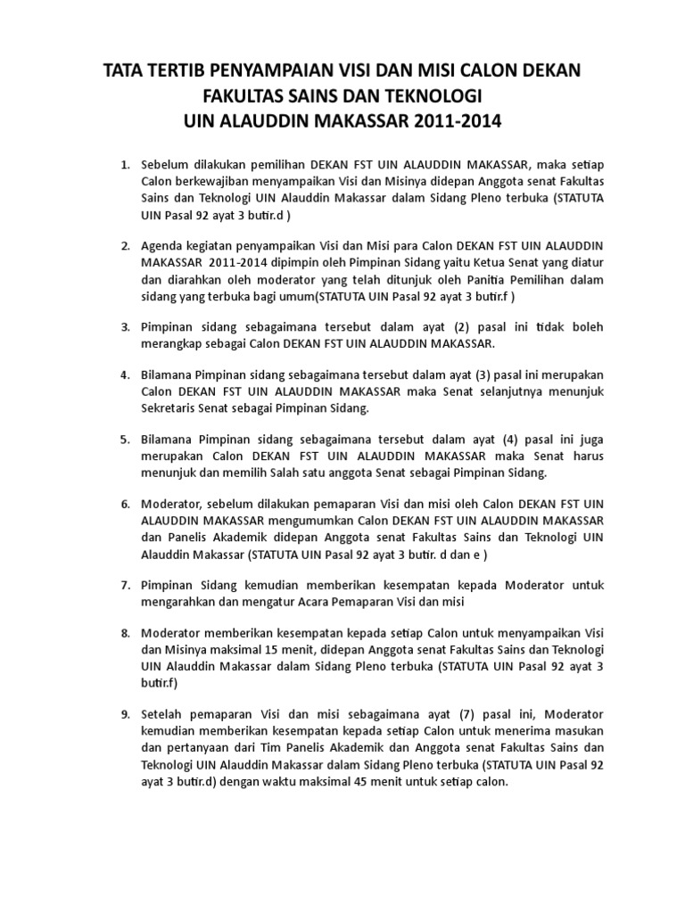 Tata Tertib Pemaparan Visi Misi Odt Pdf