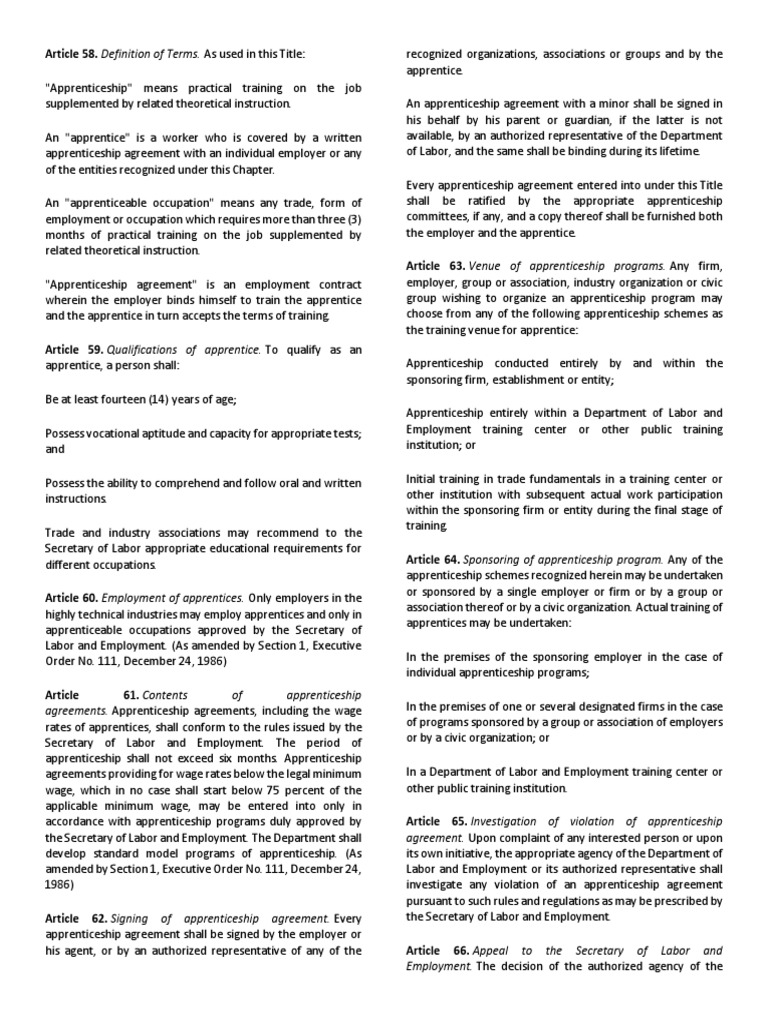 Of Apprenticeship Agreements. Apprenticeship Agreements, Including The ...