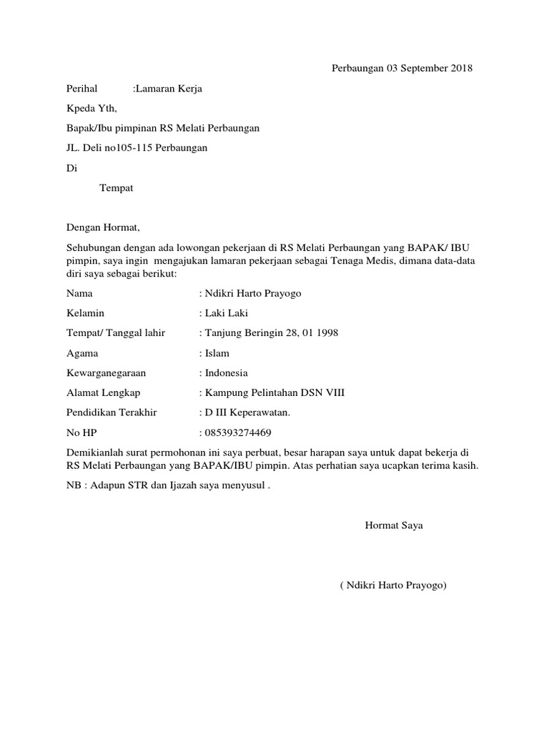 Contoh Surat Lamaran Kerja Ijazah Menyusul Contoh Surat