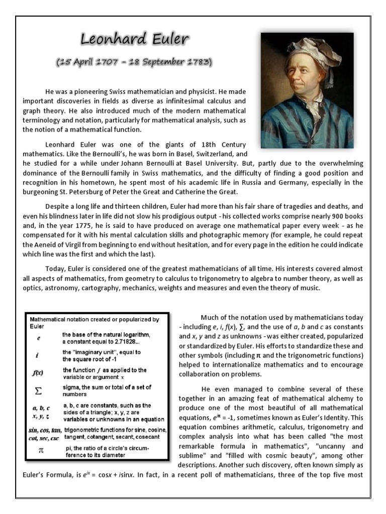 Euler's Mathematical Innovations | PDF | Analysis | Mathematical Concepts