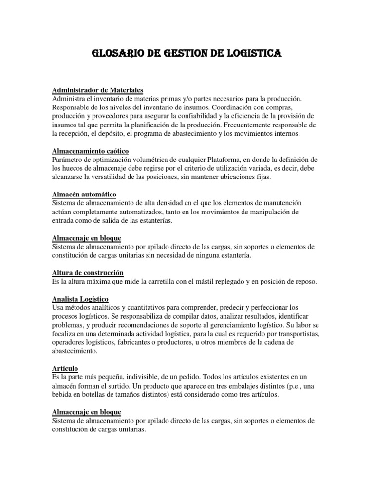 Glosario de Términos Logísticos | PDF | Logística | Almacén